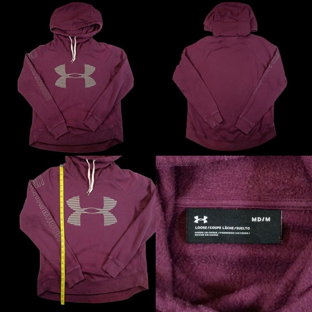 Women's Under Armour Hoodie Purple Loose Size Medium Spell out
